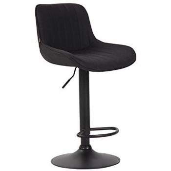Taburete de bar Lentini en tela negro con reposapiés y base metálica, giratorio