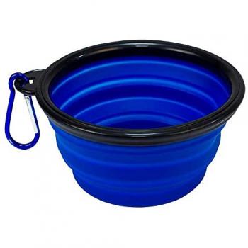 Comedero Plegable de Silicona 1000ml Color Azul para Perros y Gatos, Cuenco Portátil con Mosquetón para Viajes