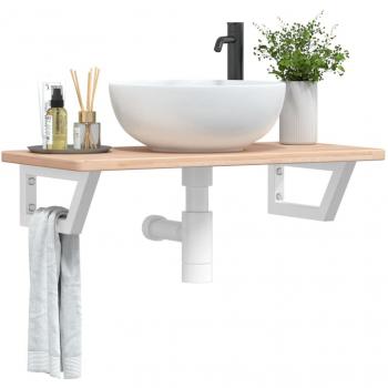 Estante de lavabo de pared en acero y madera maciza de roble marrón