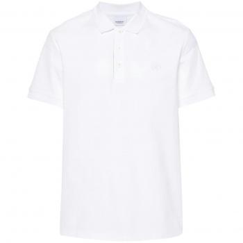 Burberry Men's Logo Cotton Polo Shirt in White | Size Medium