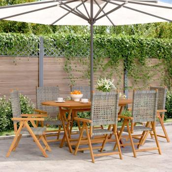 Sillas de jardín reclinadas 6 piezas de madera maciza de Polyrattan gris