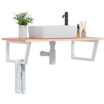 Estante de lavabo de pared de acero y madera maciza de roble vidaXL