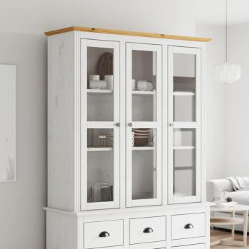 Armario con puertas de vidrio BODO, madera de pino blanco marrón