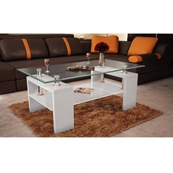 Blanco brillante mesita de café Marco MDF Mesa de cristal de seguridad