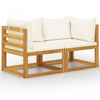 2-Seater Garden Bench with Cream White Cushions