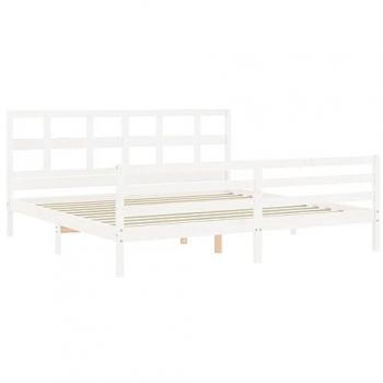 Estructura Cama de Matrimonio Super King Size con Cabecero de Madera Maciza Blanca