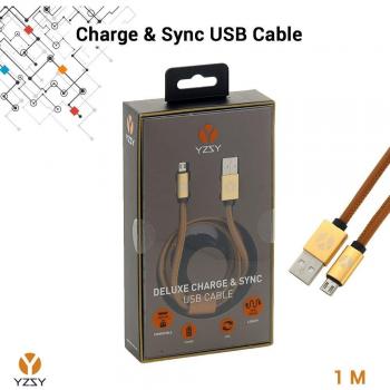YZSY Deluxe - Cable de Conexión [ Sincro y Carga ] para Dispositivos Android, USB a MicroUSB - Brown Leather 1m