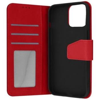 Funda Premium de Cuero Rojo para iPhone 13 Pro Max con Tarjetero y Soporte para Vídeo