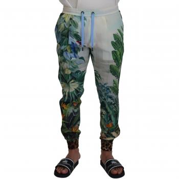 Dolce & Gabbana Multicolor Silk Sweatpants for Men - Size M, White Floral Print
