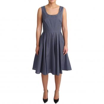 Dolce & Gabbana Blue Polka Cotton A-Line Stretch Dress - IT42|M, Midi Dresses, female, Blue, Size: S