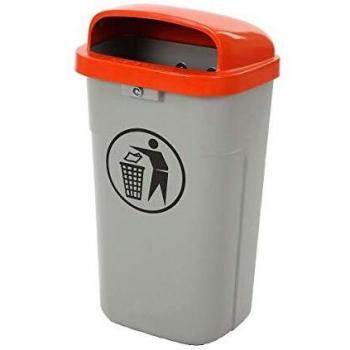 Contenedor de Basura Exterior Ignífugo 50L - Gris/Naranja, Dimensiones 435x755x345 mm