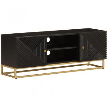Mueble para TV negro 110x30x40 cm de madera maciza de mango y hierro