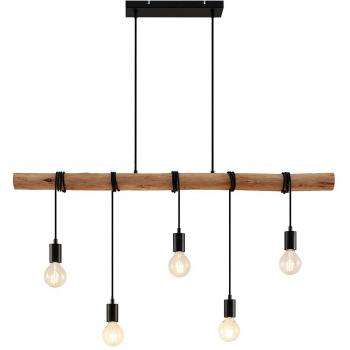 Lámpara colgante Lindby Rom, 5 luces, madera, cuerda, negro, E27