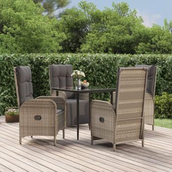 5-Piece Black and Gray Poly Rattan Garden Dining Set with Cushions