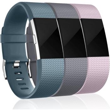 HUMENN Compatible con Fitbit Charge 2 Correa, Edición Especial Deportes Recambio de Pulseras Ajustable Accesorios para Fitbit Charge 2 Grande #3 Azul Pizarra+Gris+Lavenda