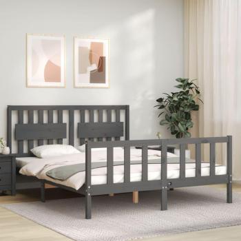 Estructura de cama con cabecero gris 160x200 cm de madera maciza