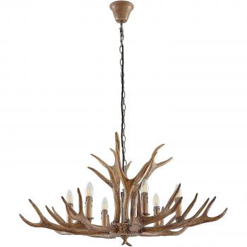 Lámpara colgante Tejask de Lindby, tradicional, 6 luces E14, 102 cm, marrón, hecha de plástico e.o., para salón y comedor