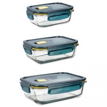 Set de 3 Recipientes Rectangulares Herméticos Azul 37-64-104CL Apto Microondas y Congelador 100% Higiénico