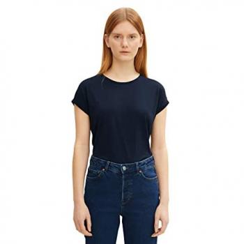 Camiseta básica de mujer de manga corta con cuello redondo en color azul, talla XL