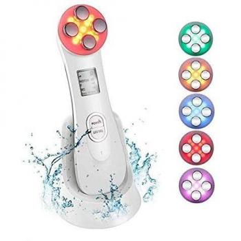 Dispositivo de Belleza Ultrasónico,Masajeador Facial de Belleza Multifuncion5 in1, 6 Modos de Máquina de Belleza LED dispositivo de masaje de Mesoterapia, Cuidado de la piel de Fotón ION Anti-aging