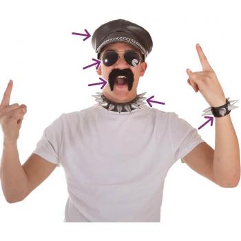 Kit de Accesorios Moteros: Gorra, Gafas, Bigote, Pulsera y Collar