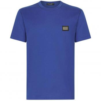 Dolce & Gabbana Men's Cotton Crew-Neck T-Shirt with Logo in Blue | Size XL | Color BA232