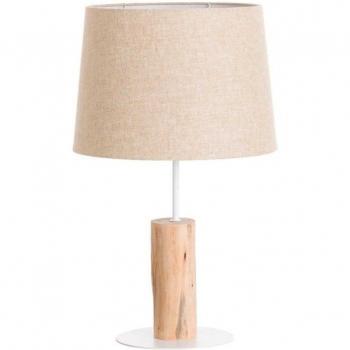 Lámpara de Mesa 7hSevenOn Deco Pristino, Estilo Moderno Rústico, Madera Hierro Tela, Color Natural Blanco y Beige, para Mesilla de Noche/Salón/D