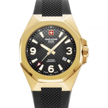 Reloj Swiss Alpine Military® Avenger SAM7005.1817 - Reloj para hombre, movimiento de cuarzo, caja de acero inoxidable, resistencia al agua hasta 100 metros, cristal mineral, esfera negra con detalles en blanco y