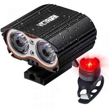 victagen Luz Bicicleta, Faros y Luces Traseras De Bicicleta, Súper Brillantes De 2400 Lúmenes, Faros De Bicicleta Recargables, Luces Delanteras y Traseras Led Impermeables