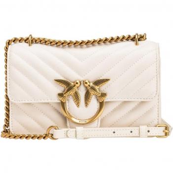 PINKO Love One Mini Shoulder Bag in White Calf Leather