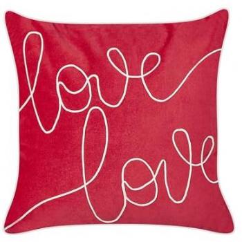 Cojín decorativo cuadrado de terciopelo rojo 45 x 45 cm con bordado Love, hecho a mano y funda removible