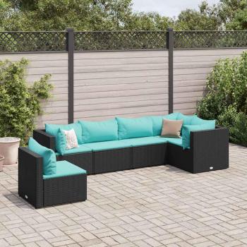 6-Piece Black Poly Rattan Garden Lounge Set with Cushions