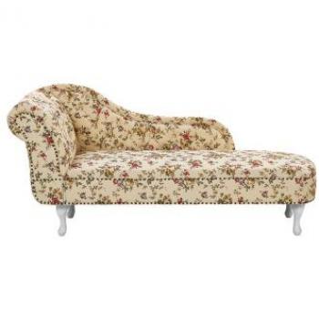 Chaise Longue Beige Multicolor con Motivo Floral y Tachuelas, Tapizado en Poliéster, Lado Izquierdo, Modelo Nimes