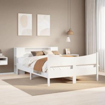 Estructura de cama sin colchón blanca 150x200 cm tamaño king madera de pino maciza