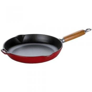 Sartén de Hierro Fundido Esmaltado Roja 28cm con Mango de Madera Chasseur