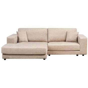 Sofá Esquinero Minimalista 3 Plazas Derecho Tapizado en Terciopelo Beige con Cojines Adicionales Lofoten