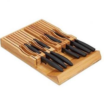 Organizador de cuchillos de bambú para cajón, almacena 17 cuchillos, 5 x 43 x 28.5 cm, natural - Relaxdays