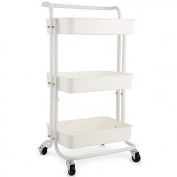 Himimi - Carro de Cocina de 3 Niveles, Carrito con Ruedas bloqueables, Canasta de Malla para Cocina, baño de Oficina, Blanco