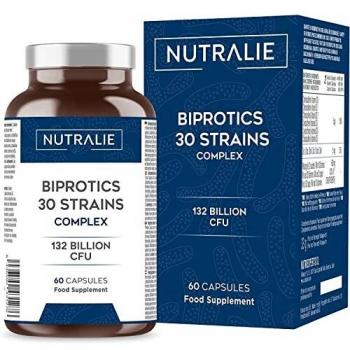 Probióticos y Prebióticos Intestinales [30 CEPAS PREMIUM] 132 Mil Millones de UFC Garantizados x Dosis | Mejora Defensas y Flora Intestinal | Biprotics 30 Cepas Complex | 60 Cápsulas Nutralie