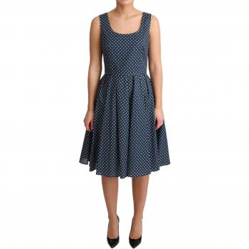 Dolce & Gabbana Blue Dotted Cotton A-Line Gown Dress - IT42|M, Midi Dresses, female, Blue, Size: S