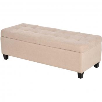 HOMCOM Banco de Almacenamiento Puff Taburete Tapizado en Lino con Tapa Abatible 125x49x41,5 cm Beige