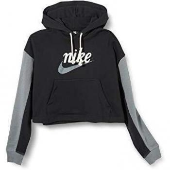 NIKE W NSW Vrsty Hoodie Ft Sudadera, Mujer, Black/Smoke Grey/