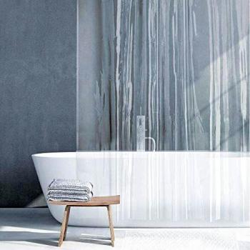 Guiffly Cortina Baño Impermeable Antimoho PEVA Cortina de Ducha Larga Cortina Bañera Semi-Transparente Lavable Cortina Ducha Cortina Ducha con 12 Ganchos de Plástico