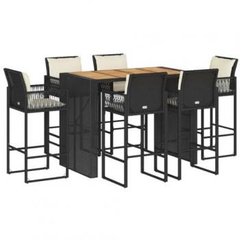 Set de bar jardín con cojines 7 pzas ratán sintético acacia negro