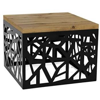 Mesa auxiliar Germantown 102, Aglomerado laminado, Roble y Negro mate, 60 x 60 x 45 cm, Diseño angular
