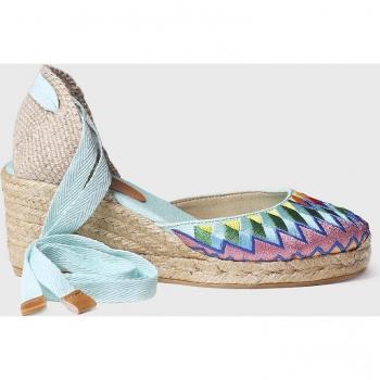Alpargatas de mujer de cuña con estampado floral y cintas - LOLITA
