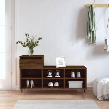 Mueble zapatero de madera contrachapada en color roble marrón, dimensiones 102x36x60 cm