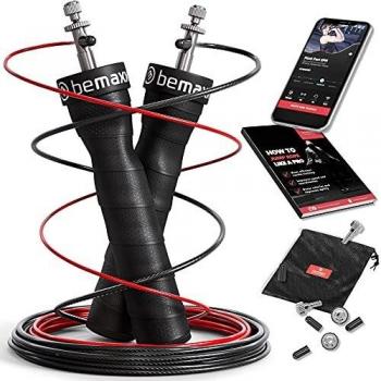 Comba Fitness Speed Rope + Guía de Entrenamiento & Cuerda de Repuesto | Gimnasio Cuerda de Saltar Rápida de Alta Velocidad con Cable de Acero Ajustable & Rodamiento Rapido de Bolas, Boxeo Deportivo
