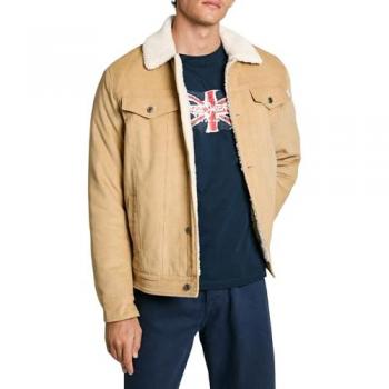Pepe Jeans Thris Men's Denim Jacket with Sherpa Details in Malt Beige, Size L