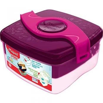 Maped - Tuppers para Alimentos con 2 Compartimentos - Color Rosa - Colección Origins Familia - 1 Compartimento Extraíble - Capacidad para 1 Litro - Apertura Sencilla - Apto para Lavavajillas